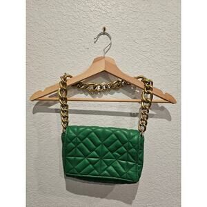 Zara Green Faux Leather Rectangle Medium Size Gold Chain Shoulder Bag